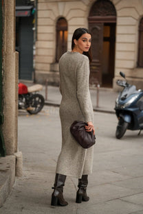 Abito lungo in maglia mélange effetto tweed