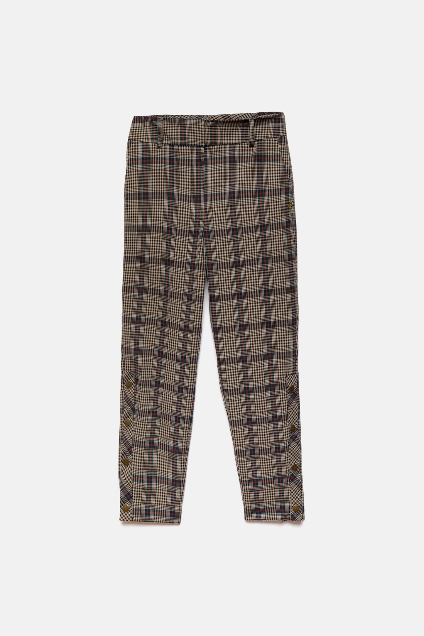 Pantaloni slim Principe di Galles con bottoni laterali