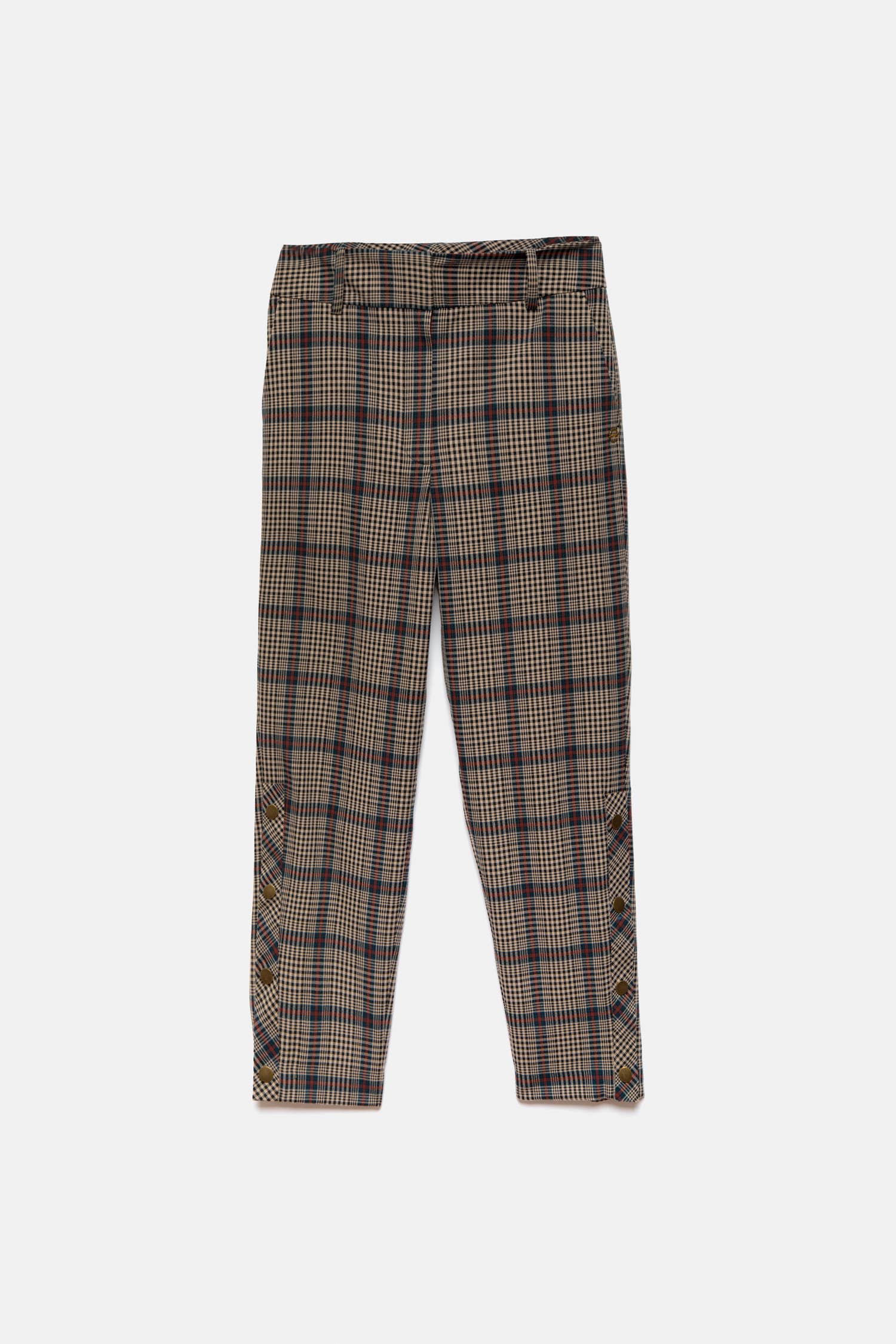 Pantaloni slim Principe di Galles con bottoni laterali