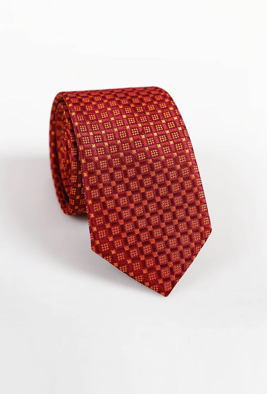Cravatta jacquard a microquadri bordeaux