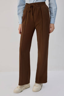 Pantaloni a coste in viscosa con elastico e coulisse in vita