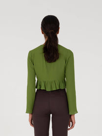 Blusa corta verde con fiocchi e volant