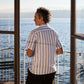 Camicia Orto a maniche corte in lino e cotone biologico a righe blu