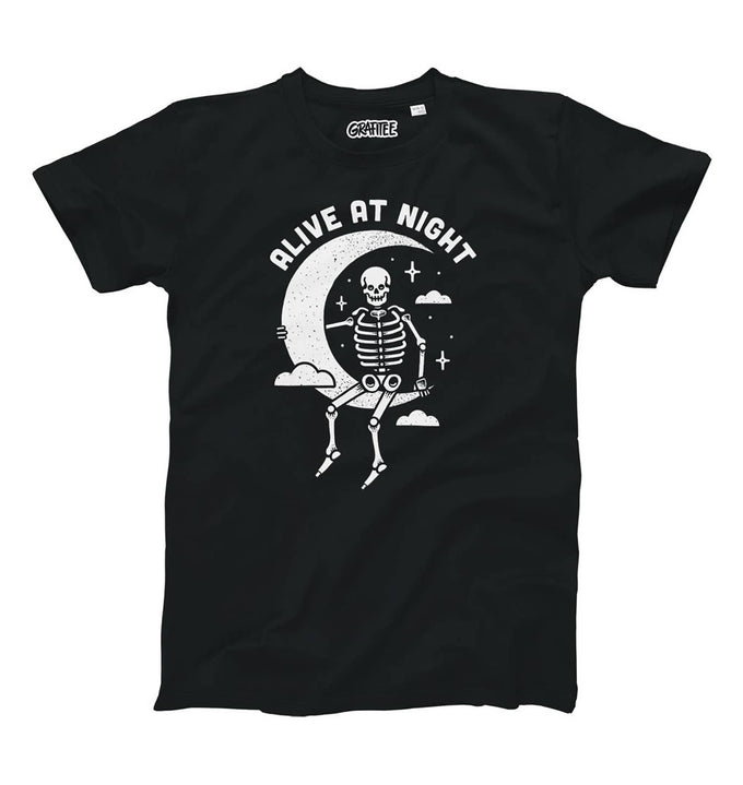 T-shirt nera Alive At Night con stampa