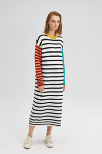 Abito maglione midi a righe color block