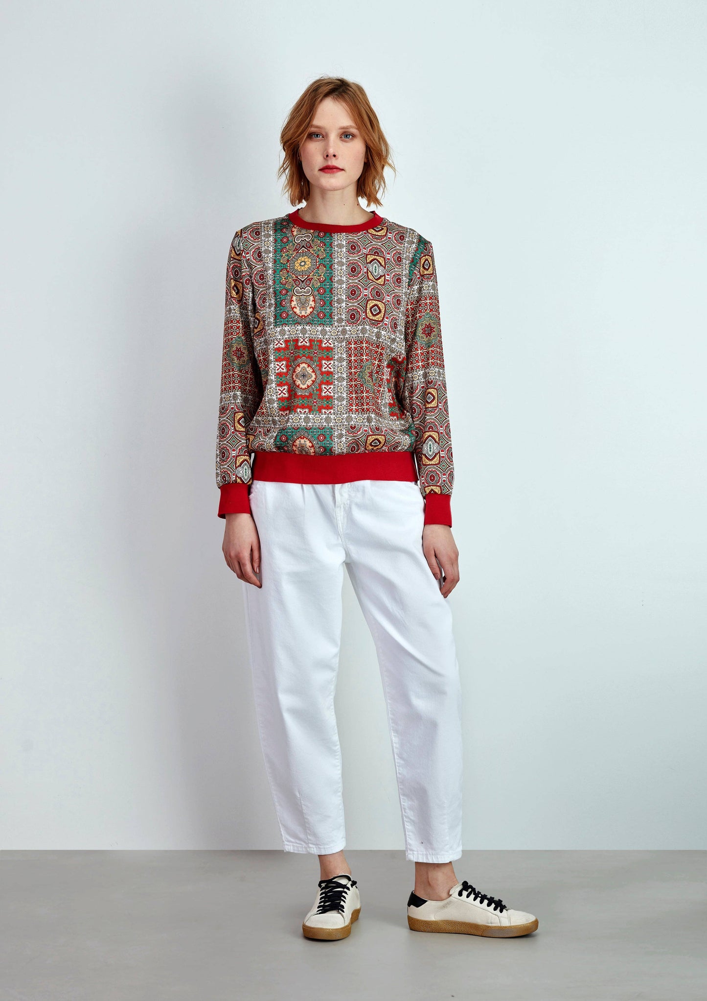 Felpa girocollo stampata patchwork multicolor