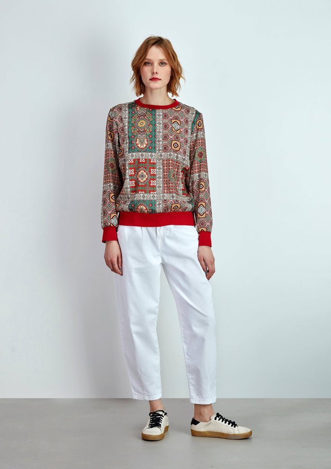 Felpa girocollo stampata patchwork multicolor