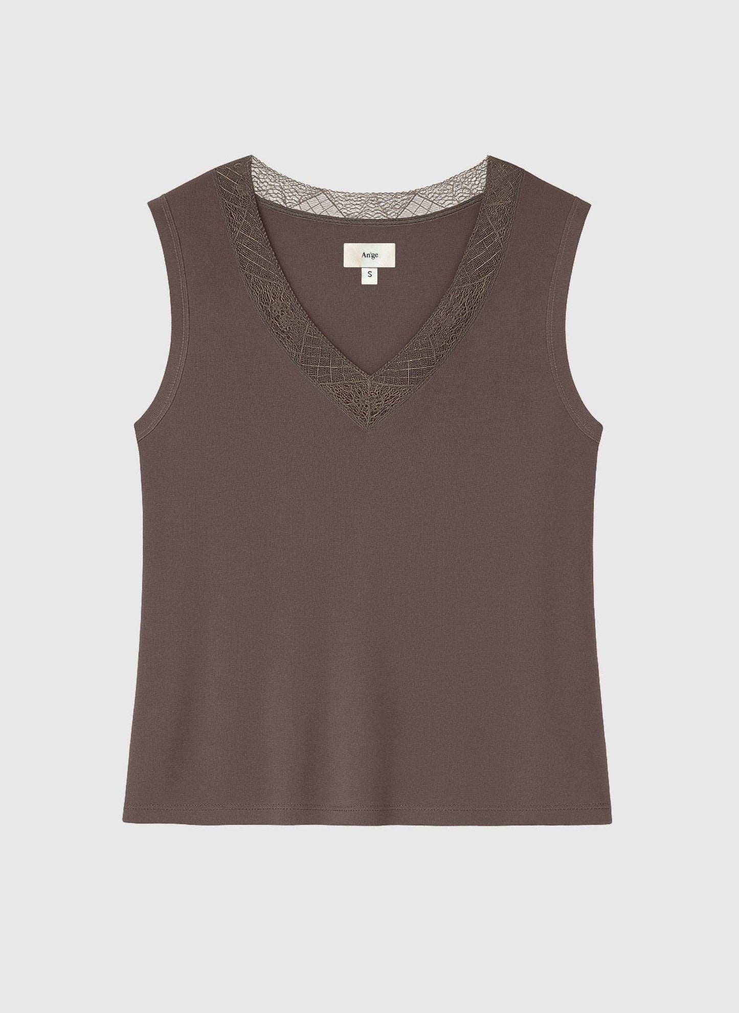 Top senza maniche Asturie marrone con pizzo