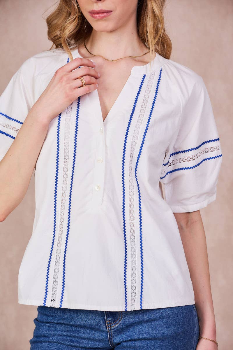 Blusa Tropez in cotone con pizzo