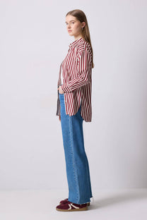 Camicia a righe verticali in viscosa con tasca