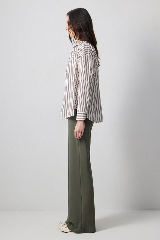 Pantaloni palazzo in maglia a coste kaki