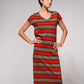 Abito midi in maglia a righe con scollo a V