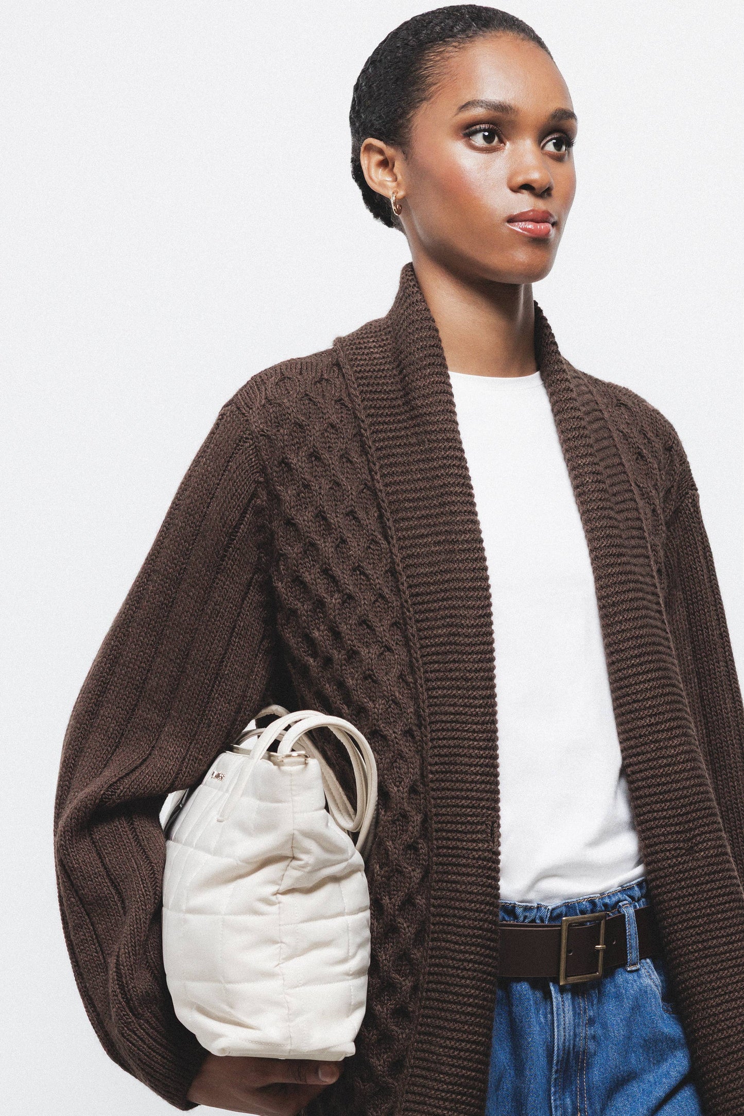 Cardigan lungo in maglia strutturata con collo a scialle