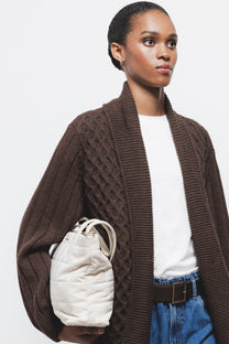 Cardigan lungo in maglia strutturata con collo a scialle