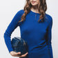 Maglione in maglia rasata blu con girocollo