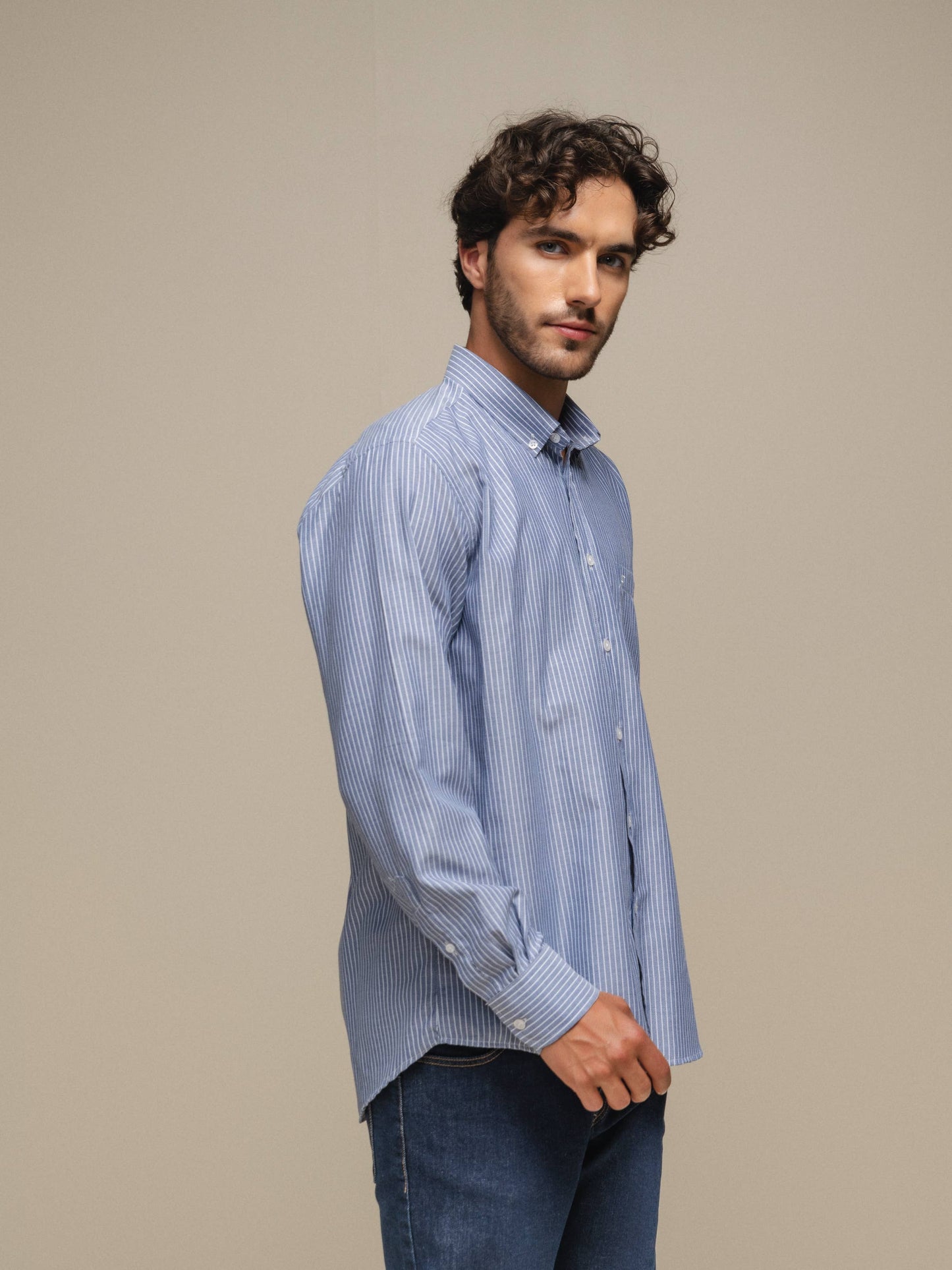 Camicia uomo a righe in cotone misto