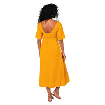 Vestito estivo lungo con maniche corte in cotone e lino