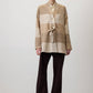 Giacca a quadri beige con cintura in vita