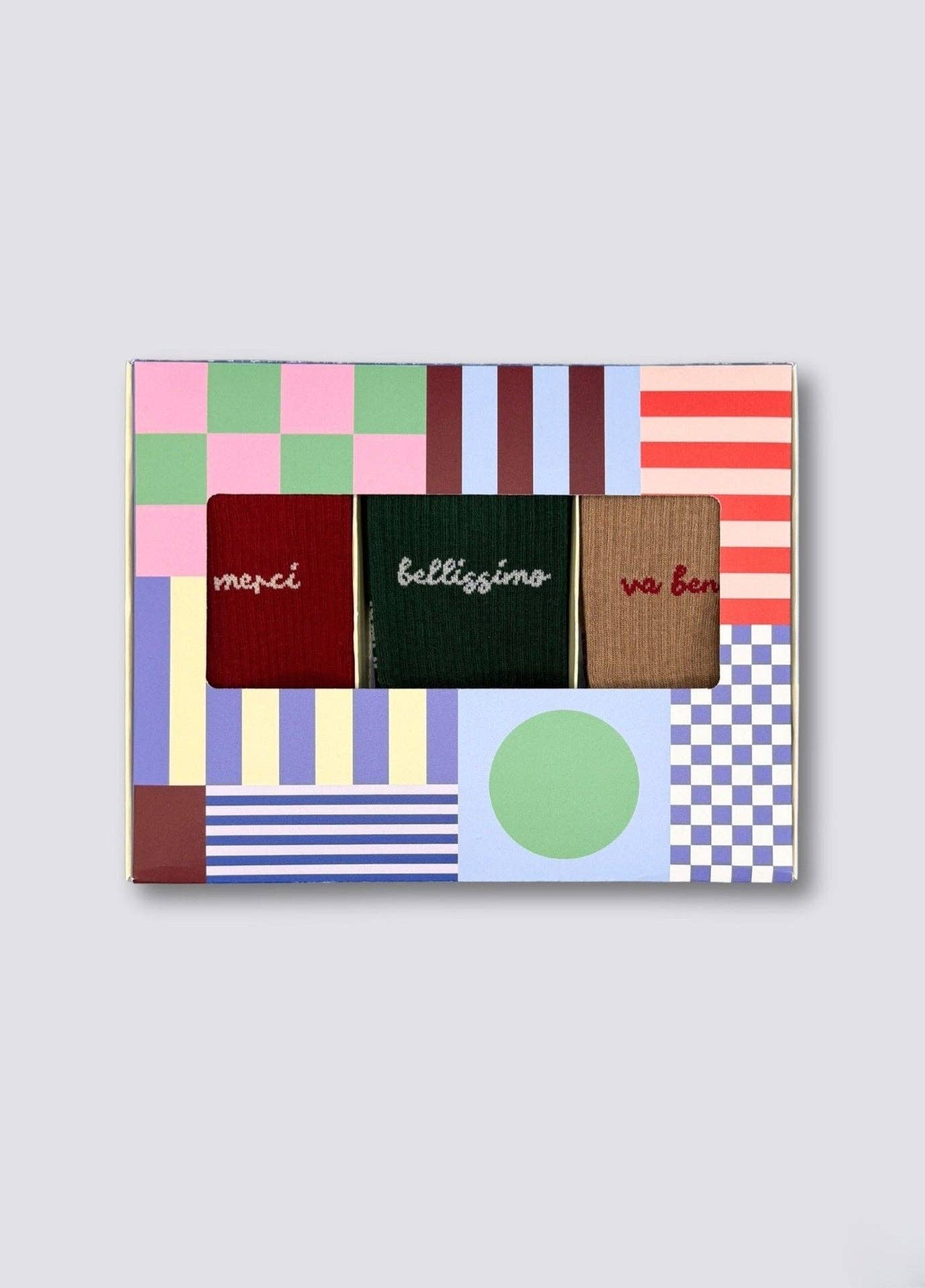 Set regalo di calze in cotone biologico con scritte (confezione da 3)