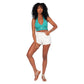 Top crop estivo in cotone turchese con schiena scoperta
