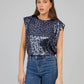 T-shirt smanicata animalier metallizzata blu navy