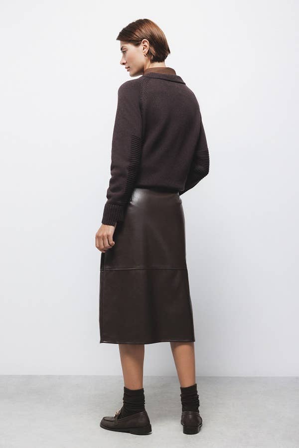 Gonna midi in ecopelle con zip frontale