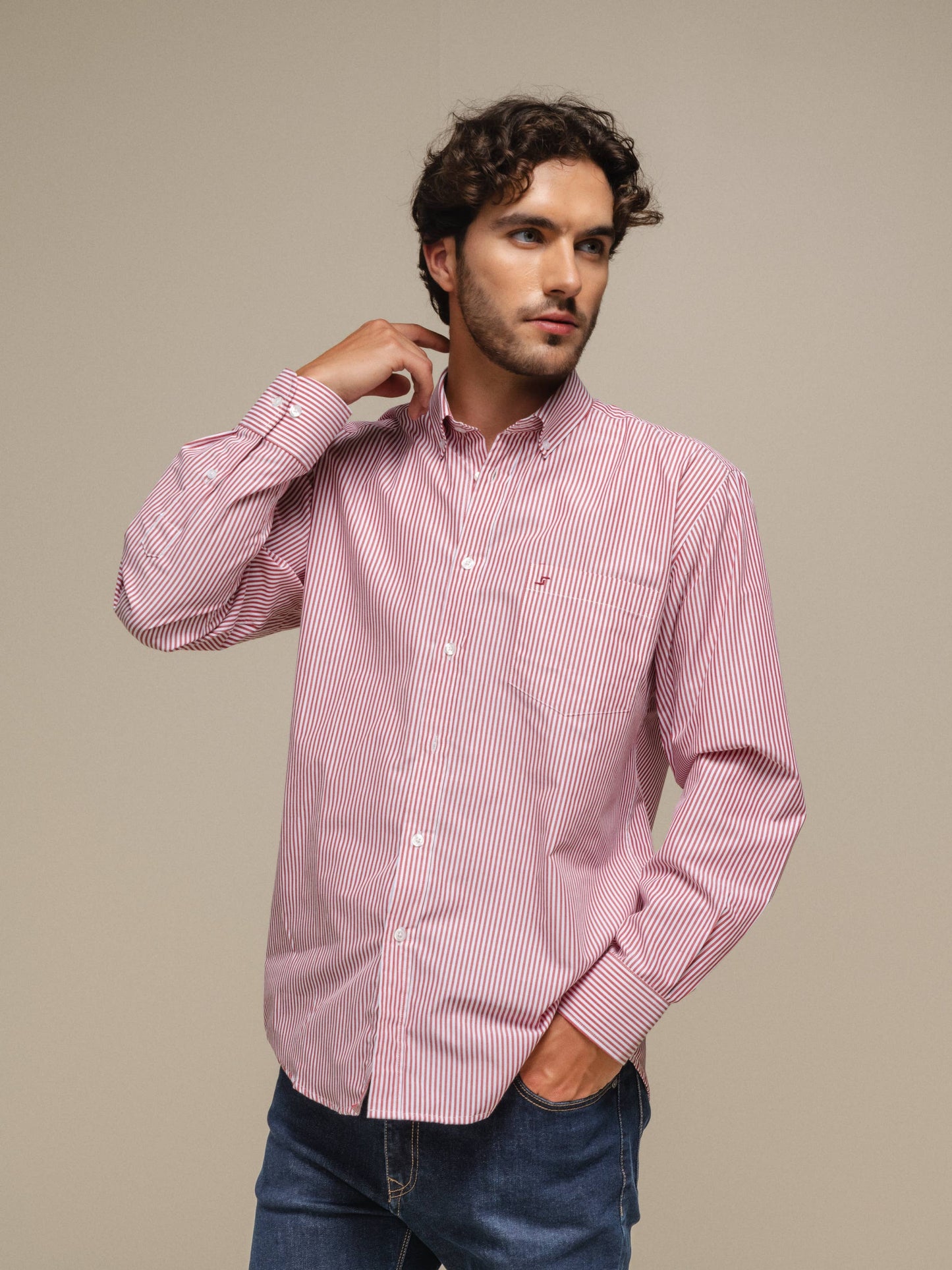 Camicia uomo a righe in cotone misto