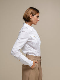 Camicia donna in cotone 100% con tasche e bottoni dorati