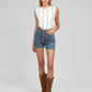Camicia bianca Sounita con scollo a V e balza