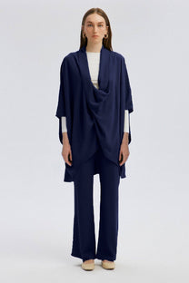 Tunica con collo arricciato blu navy