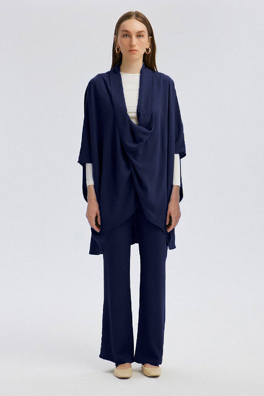 Tunica con collo arricciato blu navy