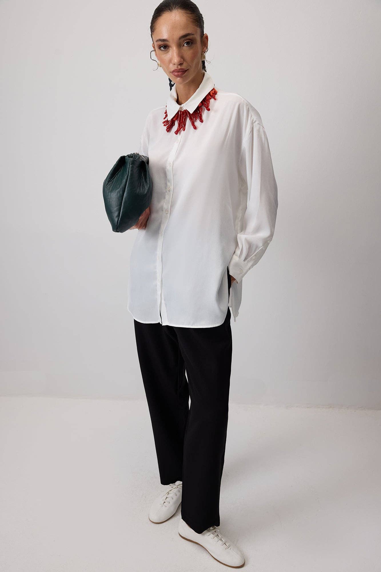 Camicia oversize in misto cotone bianca