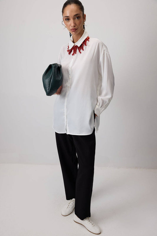 Camicia oversize in misto cotone bianca