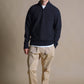 Maglione uomo in lana jacquard con zip a un quarto blu oceano