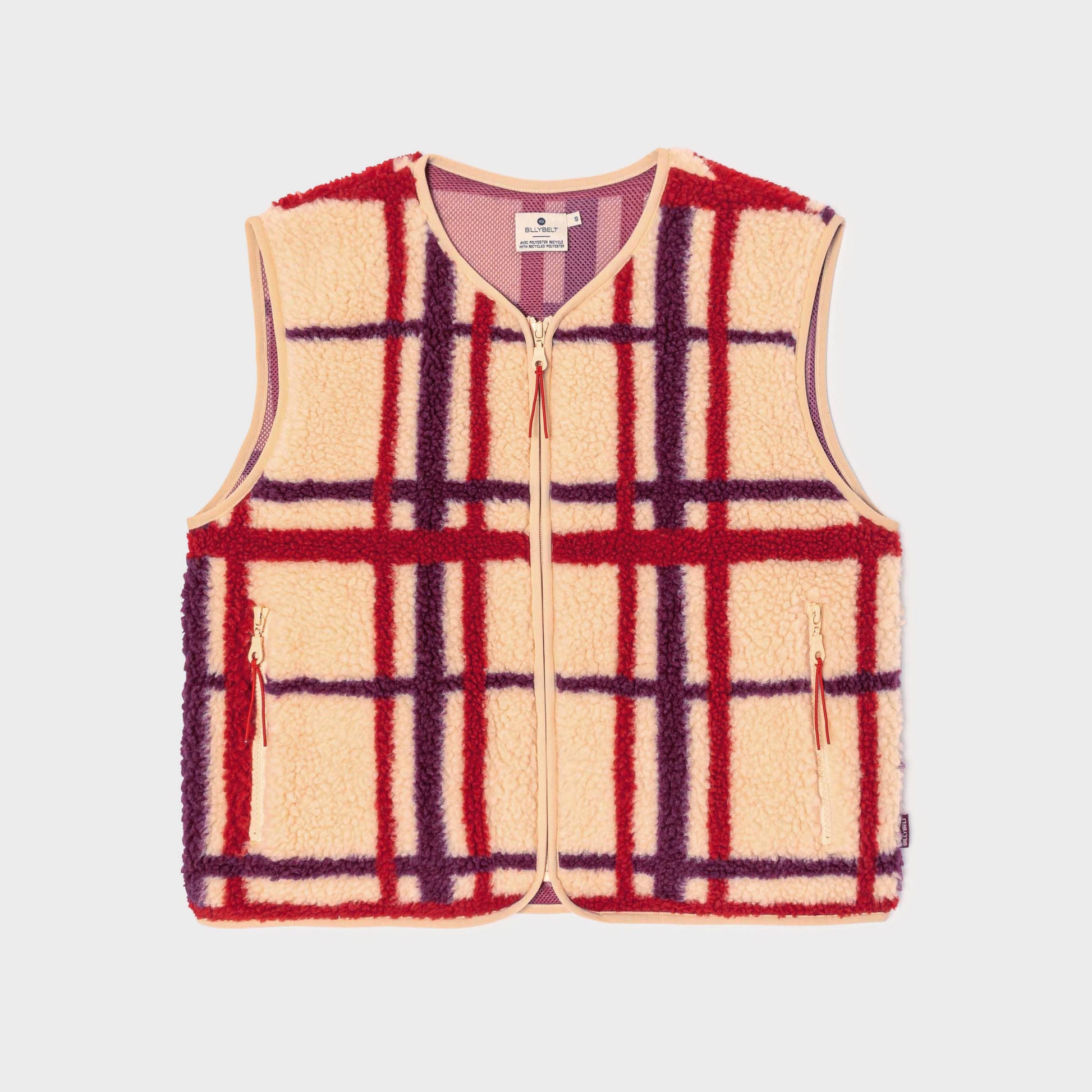 Gilet donna sherpa a quadri con zip