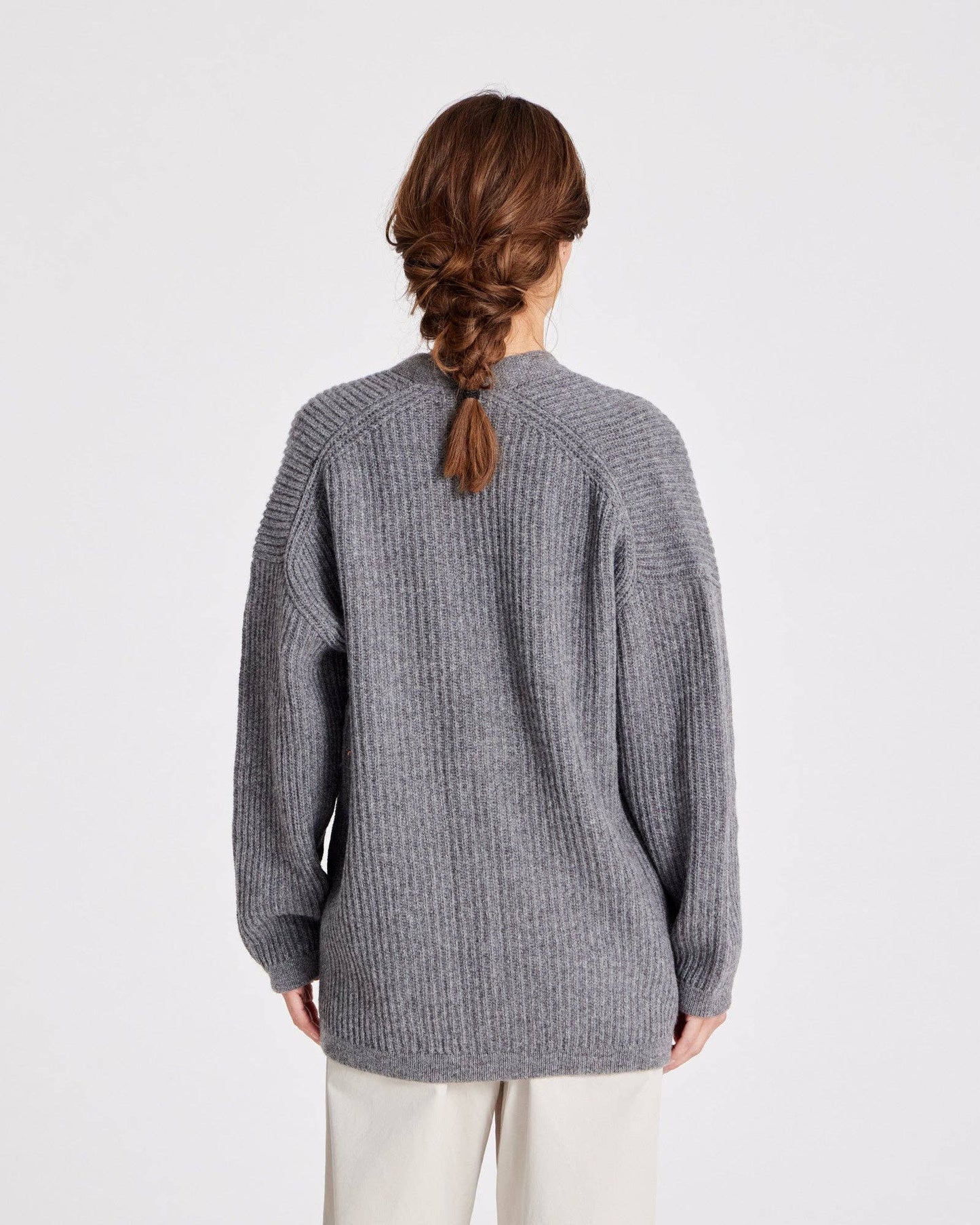 Cardigan Mette in lana d’agnello GOTS grigio melangé