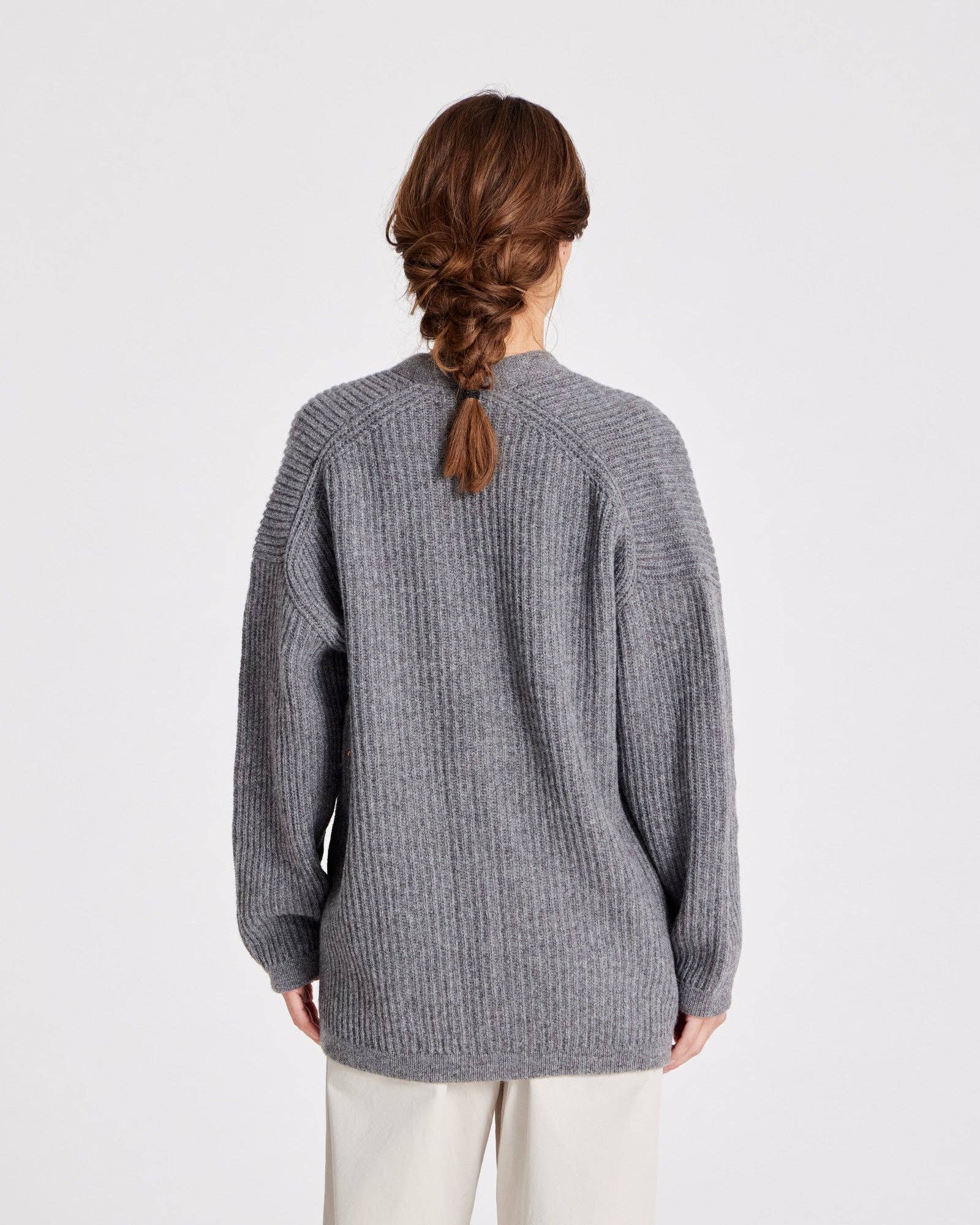 Cardigan Mette in lana d’agnello GOTS grigio melangé
