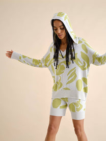Maglione con cappuccio floreale in viscosa