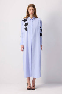 Abito camicia maxi a righe con ricamo floreale