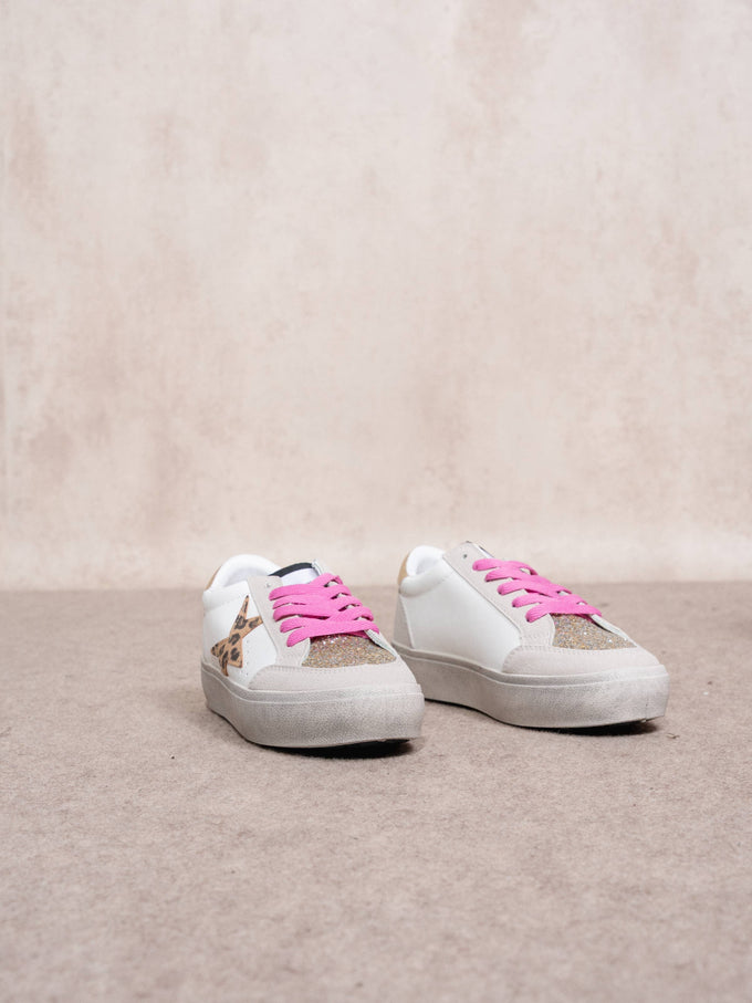 Sneakers platform con stella animalier e glitter
