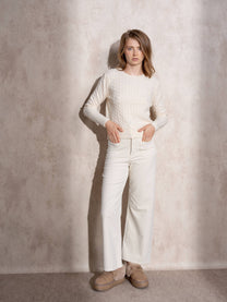 Maglione girocollo a trecce in maglia