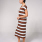 Abito midi in maglia a righe con scollo a V
