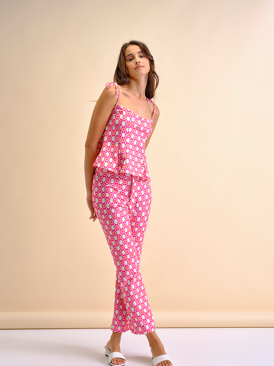 Top a spalline con stampa geometrica