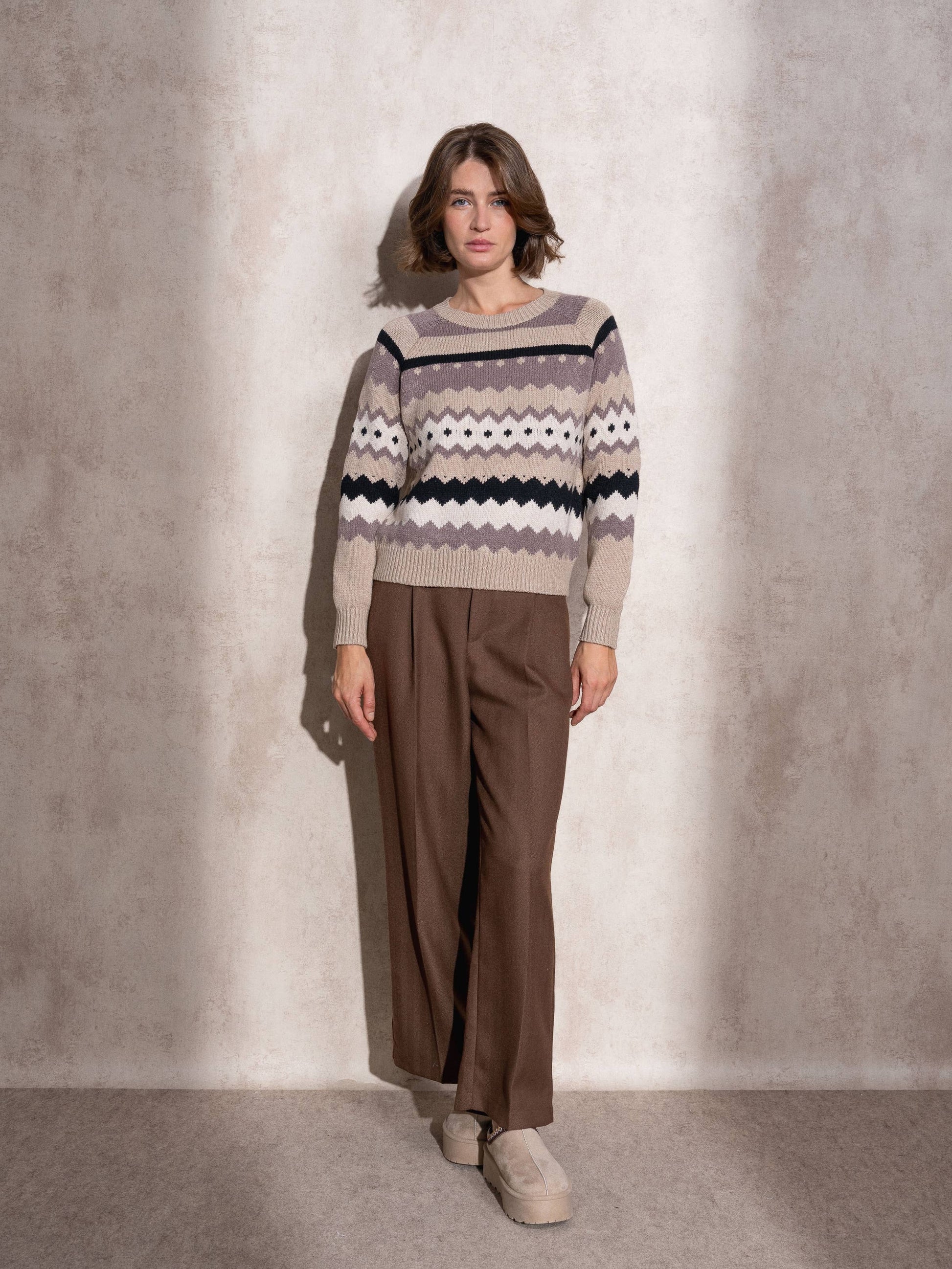 Maglione jacquard a righe multicolor