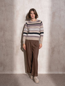 Maglione jacquard a righe multicolor