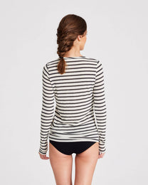 Maglia marinara in lana a righe ecru e grafite