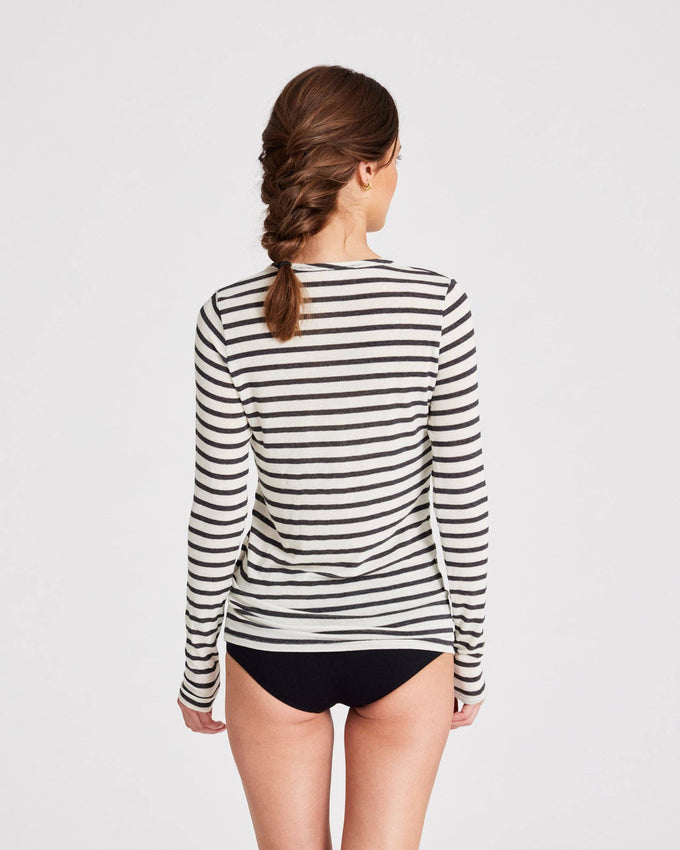 Maglia marinara in lana a righe ecru e grafite
