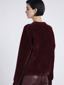 Maglione girocollo effetto peluche bordeaux