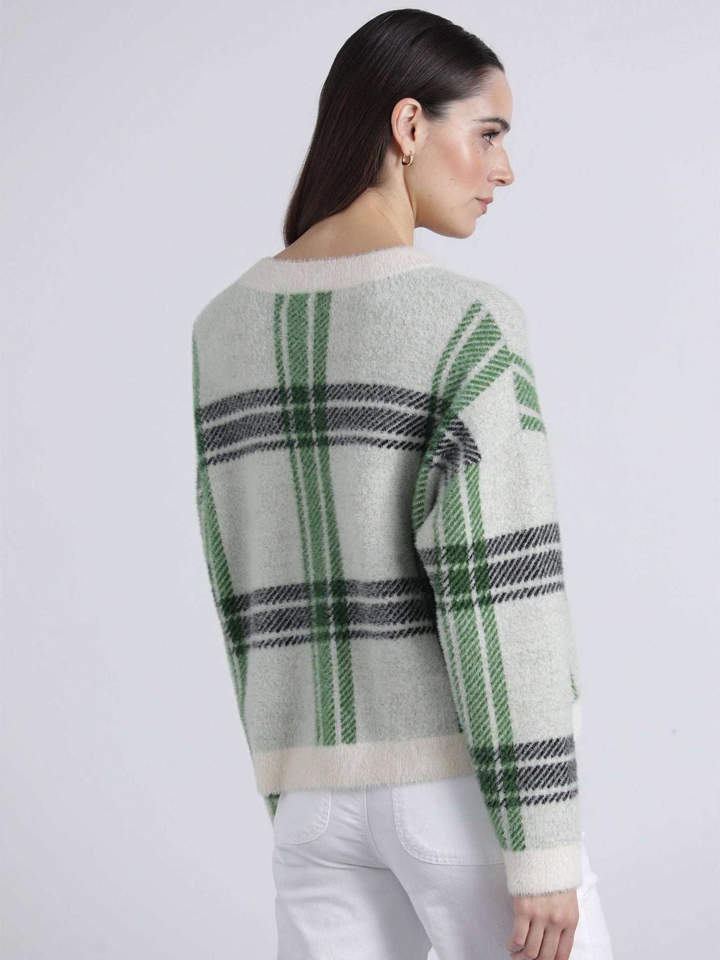 Cardigan in maglia a quadri con bottoni e tasche