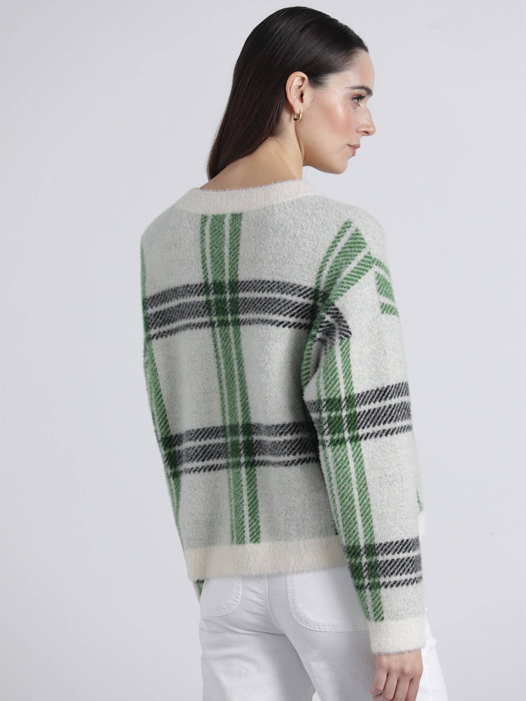 Cardigan in maglia a quadri con bottoni e tasche